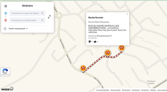 illustration d'un arrêté de circulation sur Waze