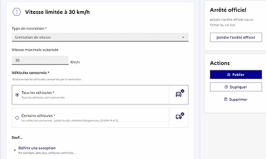 illustration : un formulaire de saisie d'arrêté de limitation de vitesse dans l'interface DiaLog